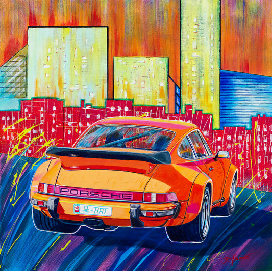 Porsche City - 80x80 cm Original Acrylbild vom Künstler