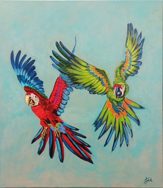 Papgeien, Ara, Original Acrylgemälde