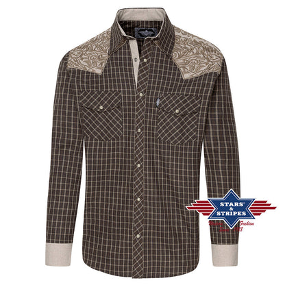 Kariertes Westernhemd -Roger beige- mit bestickter Westernpasse