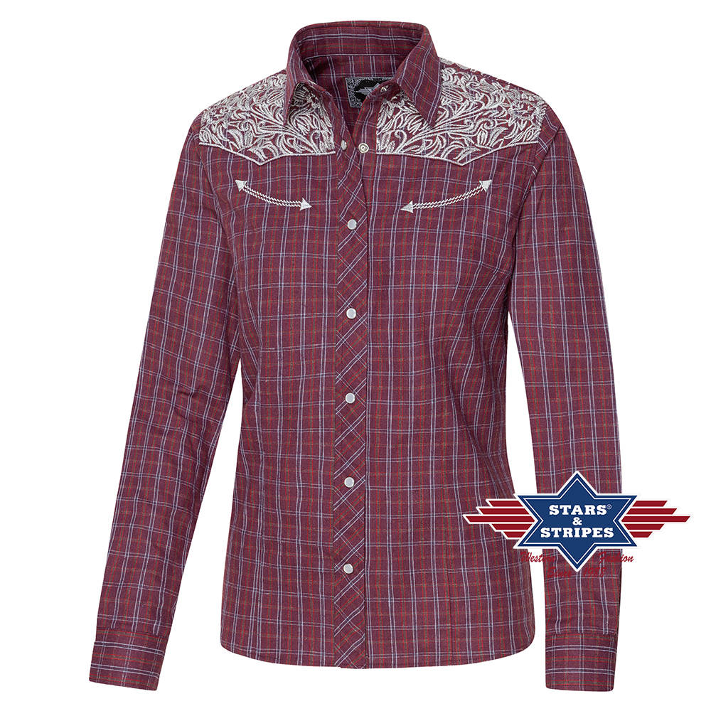 Karierte Westernbluse Cora mit bestickter Westernpasse