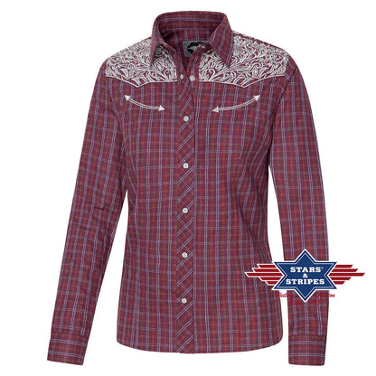 Karierte Westernbluse Cora mit bestickter Westernpasse