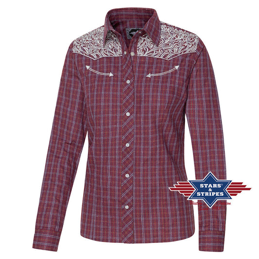 Karierte Westernbluse Cora mit bestickter Westernpasse