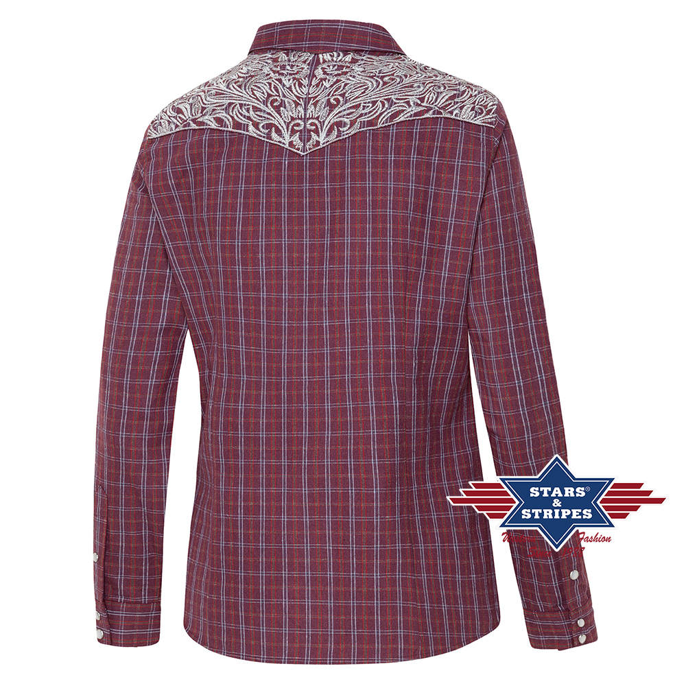 Karierte Westernbluse Cora mit bestickter Westernpasse