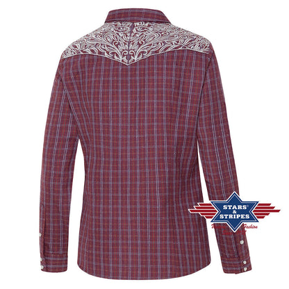 Karierte Westernbluse Cora mit bestickter Westernpasse