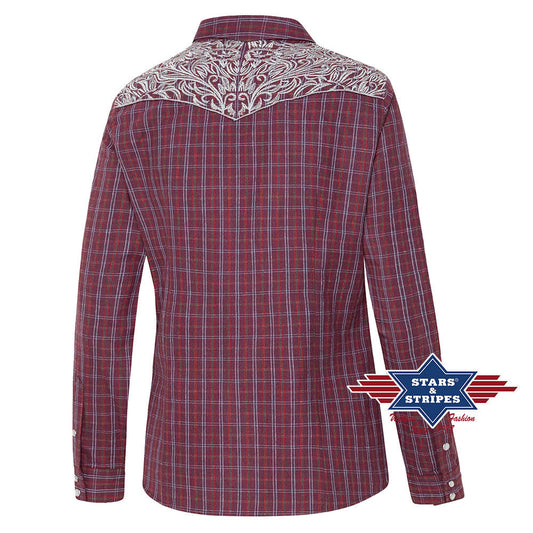 Karierte Westernbluse Cora mit bestickter Westernpasse