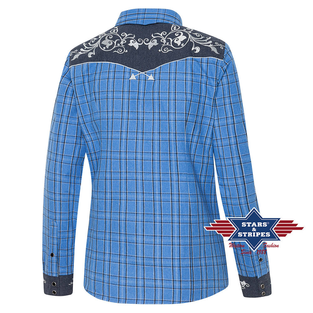 Karierte Westernbluse Laura mit bestickter Westernpasse