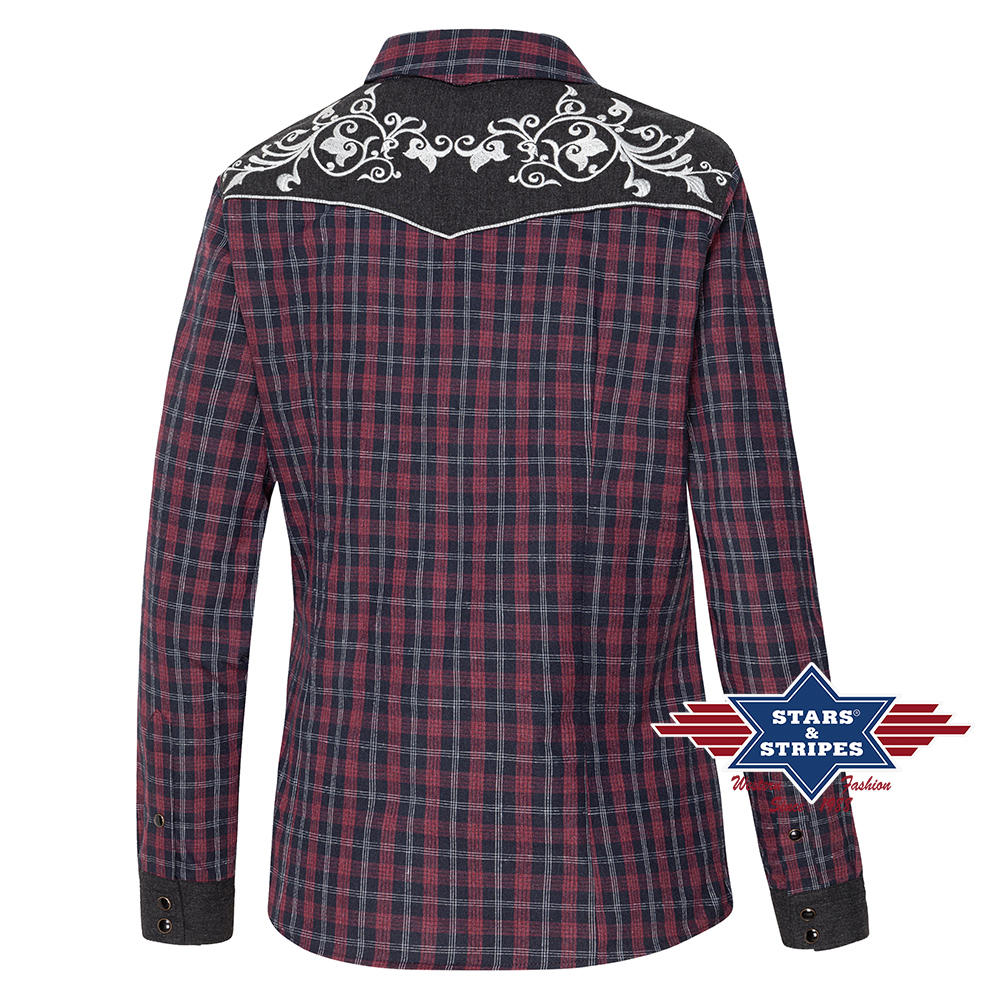 Karierte Westernbluse Abby mit bestickter Westernpasse