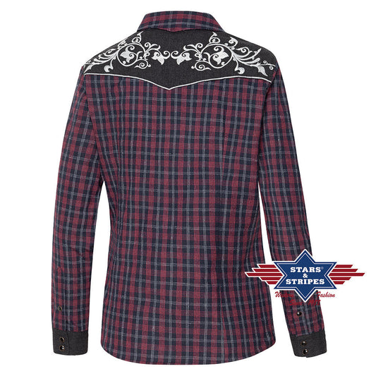 Karierte Westernbluse Abby mit bestickter Westernpasse