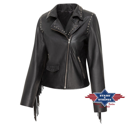 Damen Lederjacke, Fransenjacke Amber, Nappaleder, schwarz