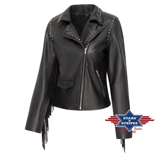 Damen Lederjacke, Fransenjacke Amber, Nappaleder, schwarz