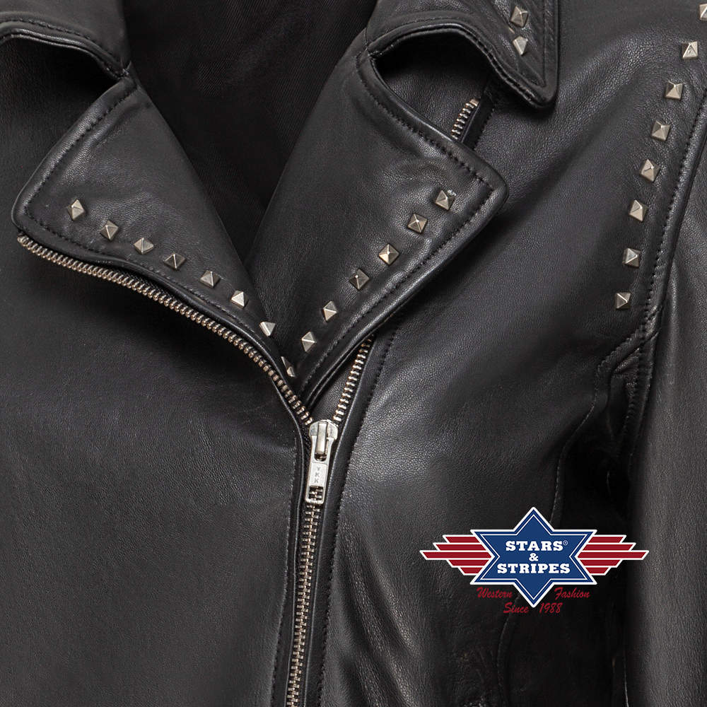 Damen Lederjacke, Fransenjacke Amber, Nappaleder, schwarz