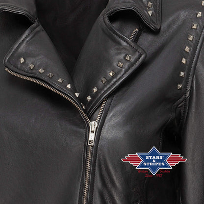Damen Lederjacke, Fransenjacke Amber, Nappaleder, schwarz