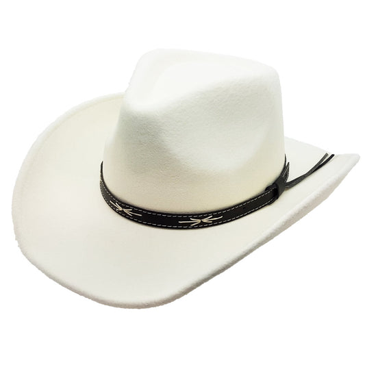 Weisser Filzhut, Westernhut mit Lederhutband