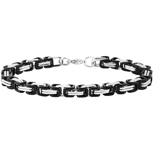 Akzent Königskettenarmband, Edelstahl, silberfarben/schwarz, 20cm / 5 mm