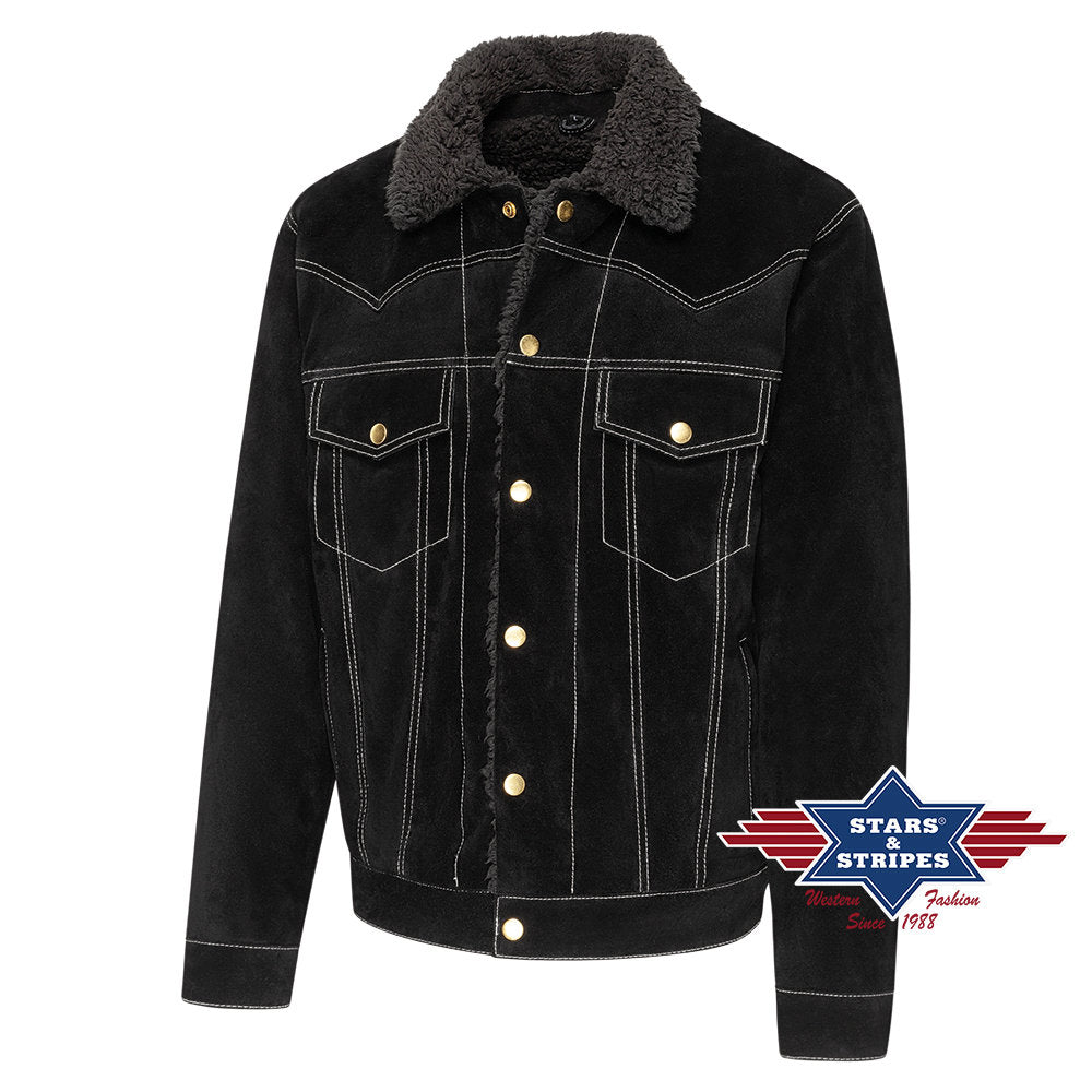 Gemütliche Wildleder Westernjacke Model -Decker- schwarz