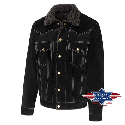 Gemütliche Wildleder Westernjacke Model -Decker- schwarz