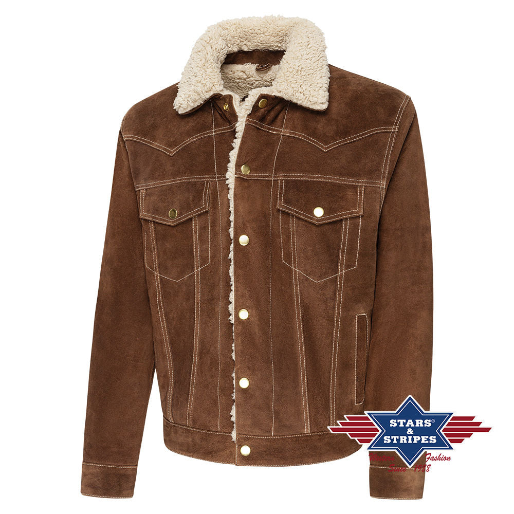 Gemütliche Wildleder Westernjacke Model -Decker- braun