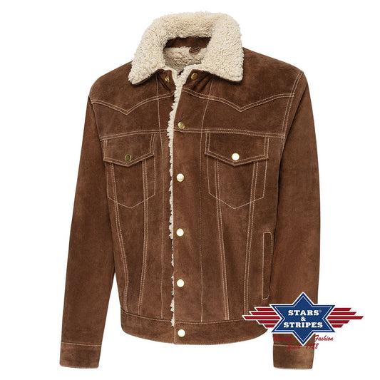 Gemütliche Wildleder Westernjacke Model -Decker- braun