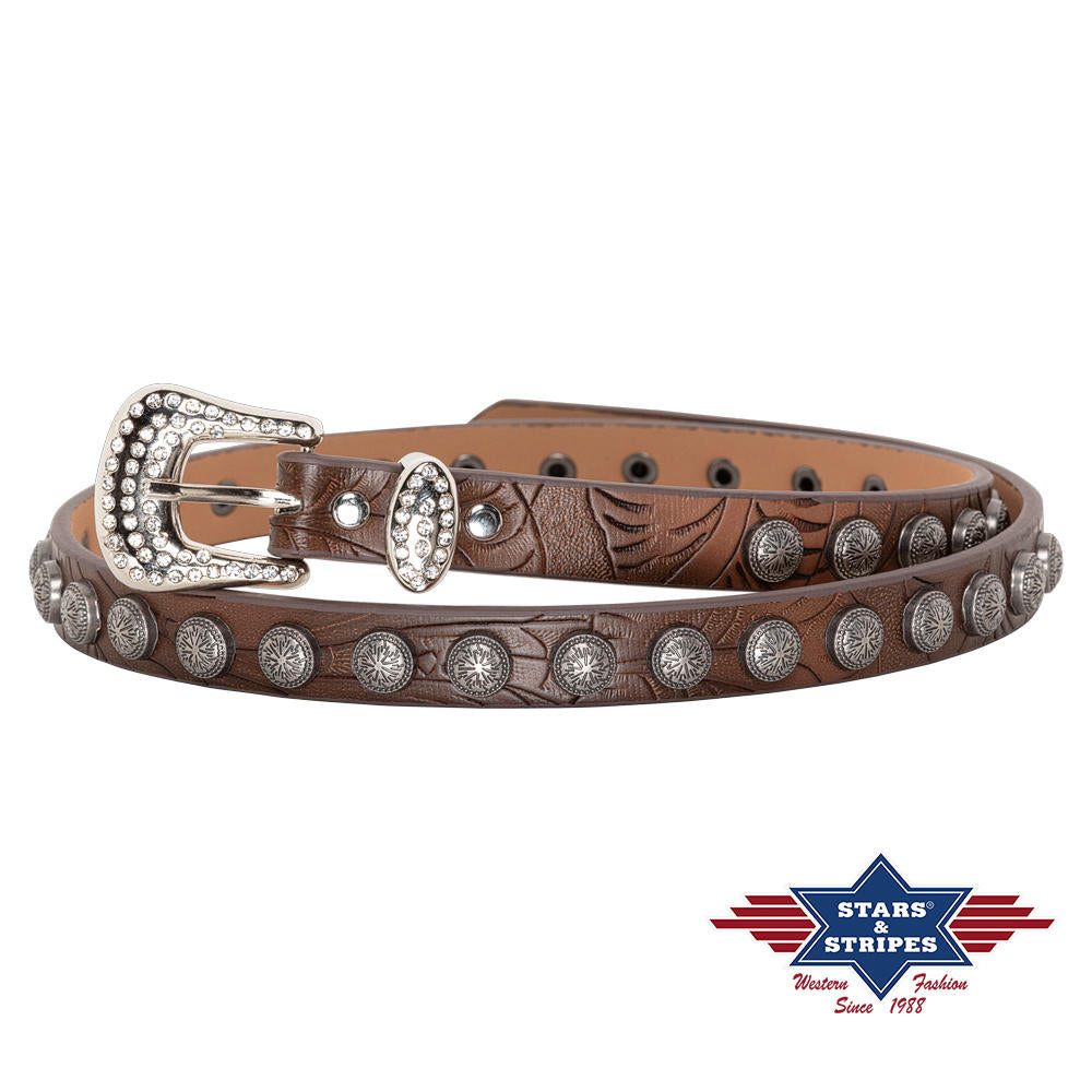 Dekoratives braunes Hutband mit kleinen Conchos.