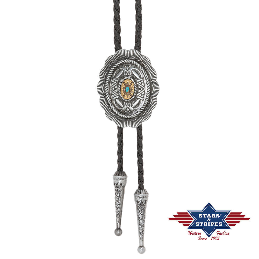 Western Bolotie Westernkrawatte mit türkis Kunststein BT-57
