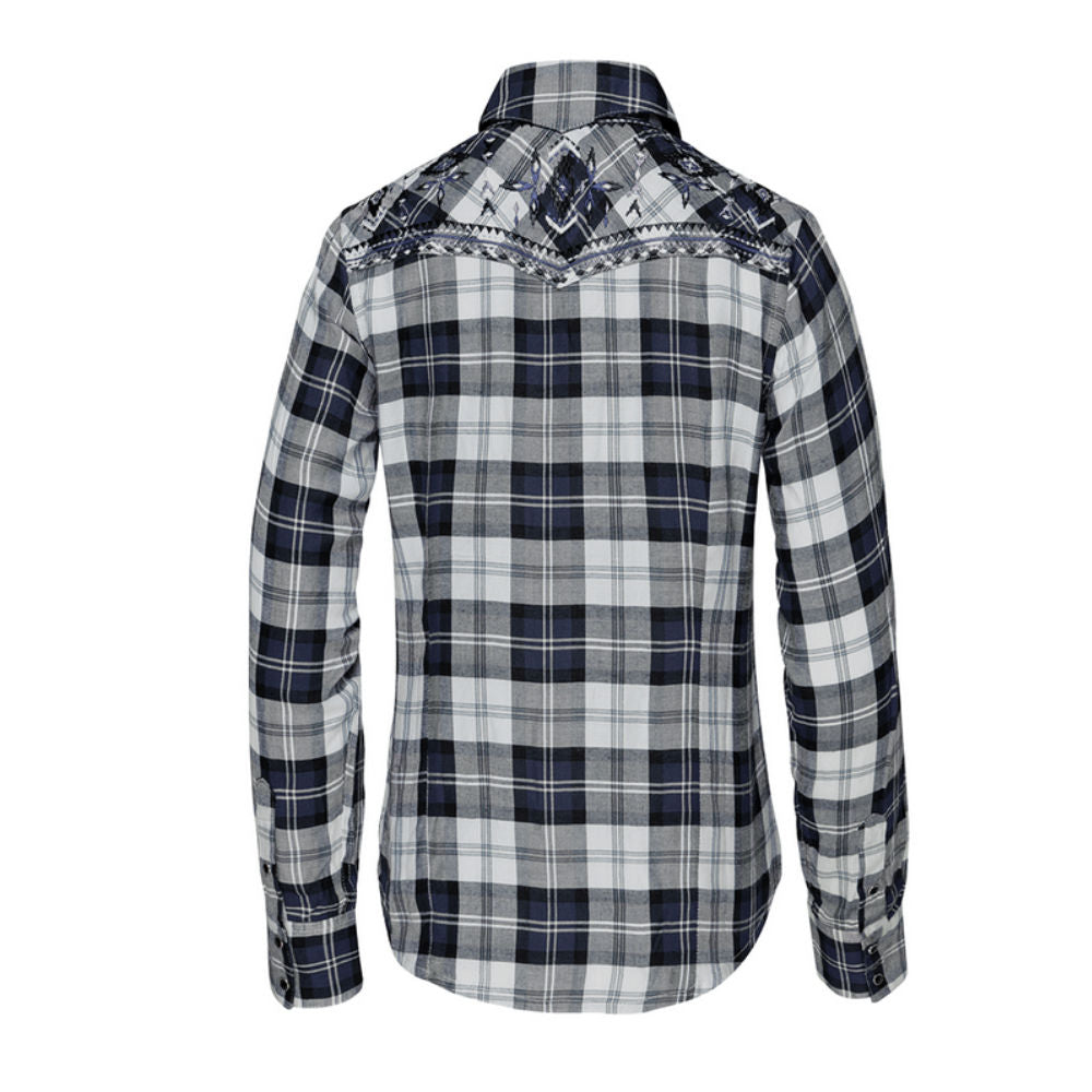 Damenbluse, Westernbluse - Pasadena Blue - mit Stickerei