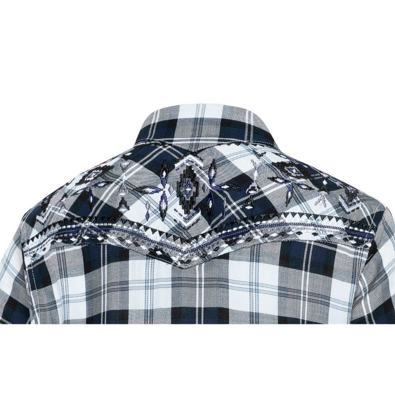 Damenbluse, Westernbluse - Pasadena Blue - mit Stickerei