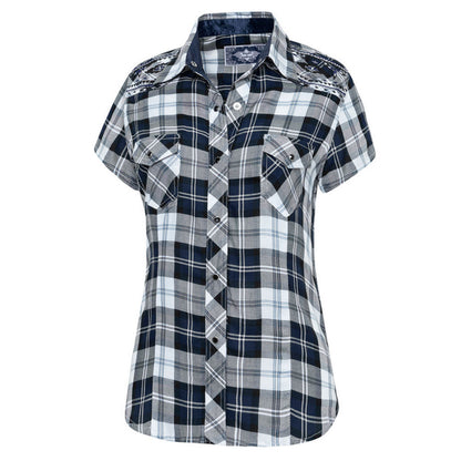 Kurzarmbluse, Westernbluse - Pasadena Blue - mit Stickerei