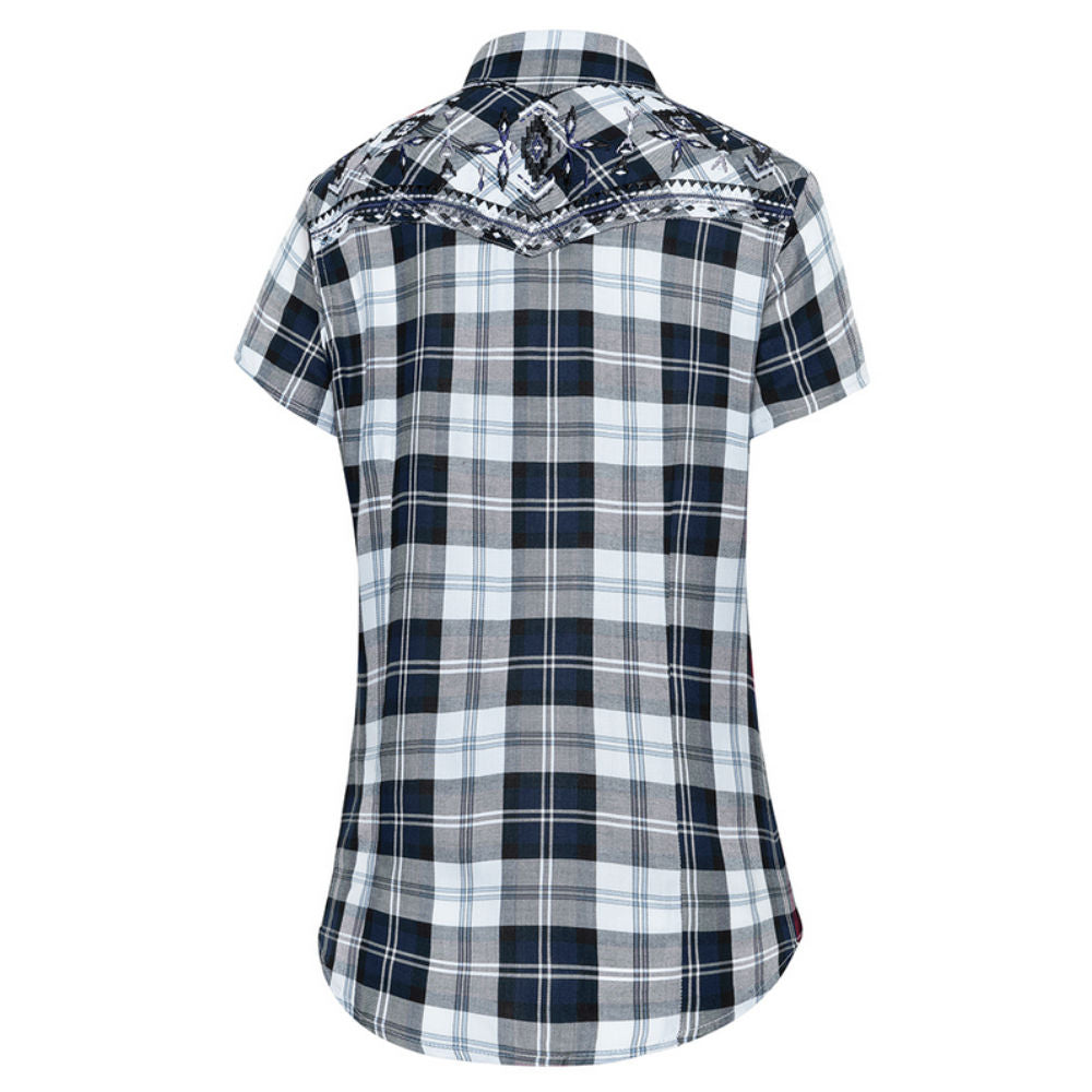 Kurzarmbluse, Westernbluse - Pasadena Blue - mit Stickerei