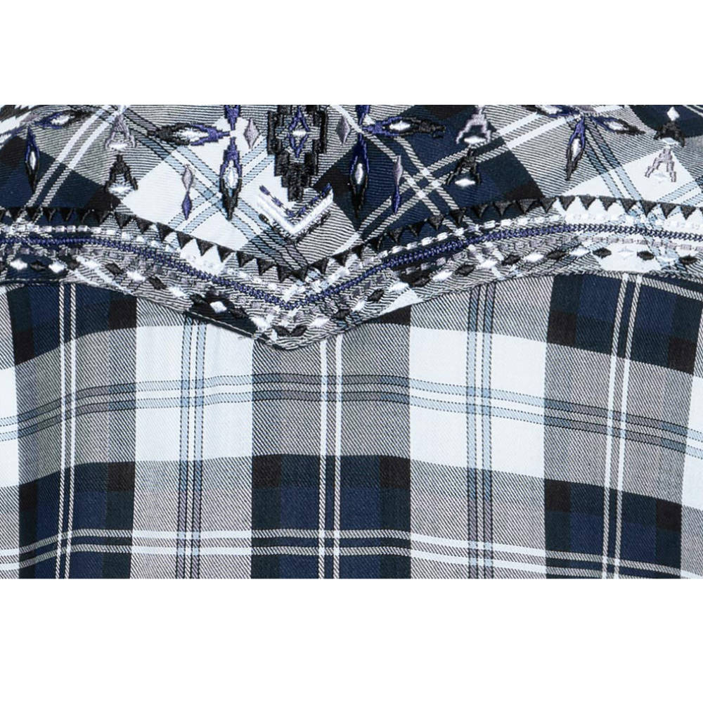 Kurzarmbluse, Westernbluse - Pasadena Blue - mit Stickerei