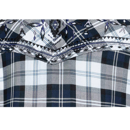 Kurzarmbluse, Westernbluse - Pasadena Blue - mit Stickerei