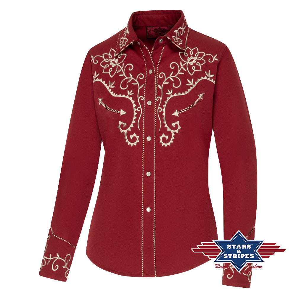 Rote Westernbluse -Ruth- mit aufwendiger Stickerei