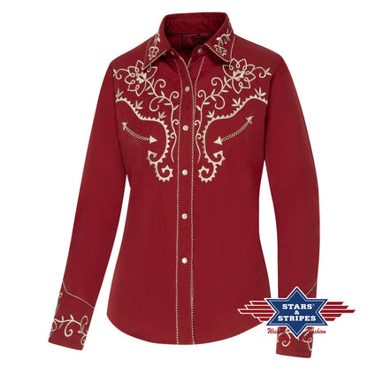 Rote Westernbluse -Ruth- mit aufwendiger Stickerei