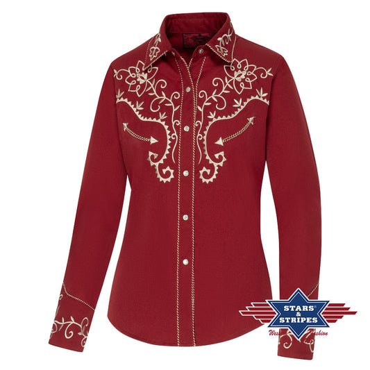 Rote Westernbluse -Ruth- mit aufwendiger Stickerei
