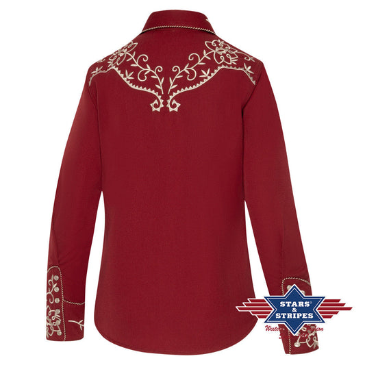 Rote Westernbluse -Ruth- mit aufwendiger Stickerei