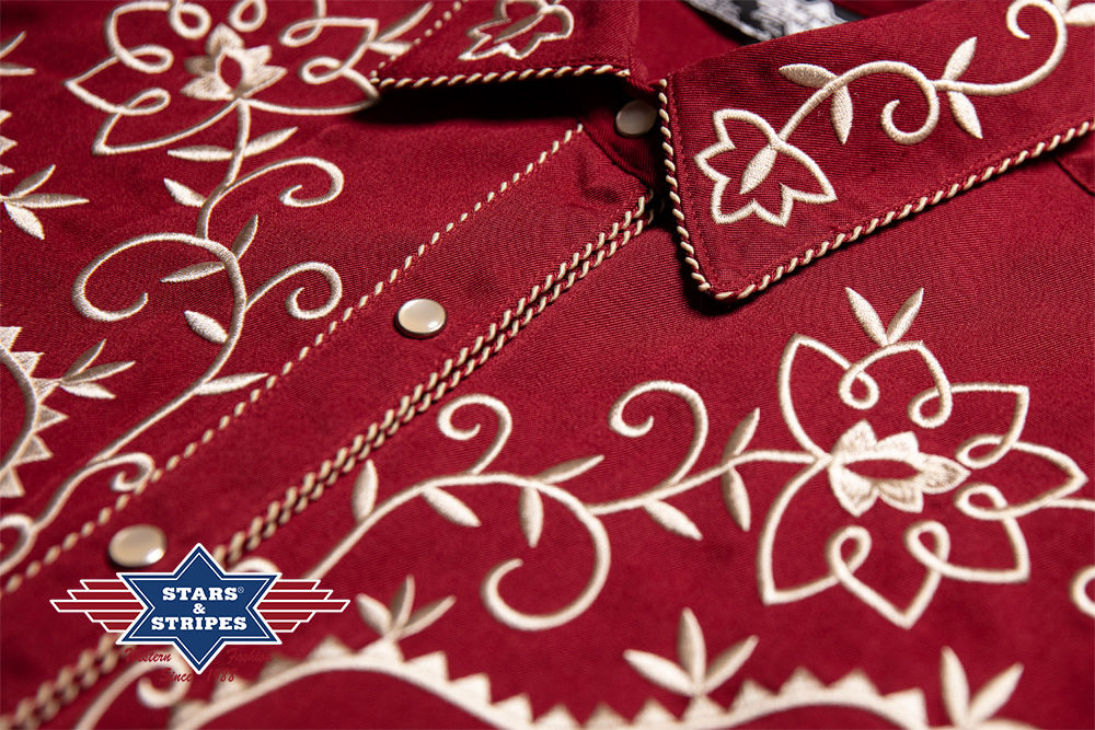 Rote Westernbluse -Ruth- mit aufwendiger Stickerei