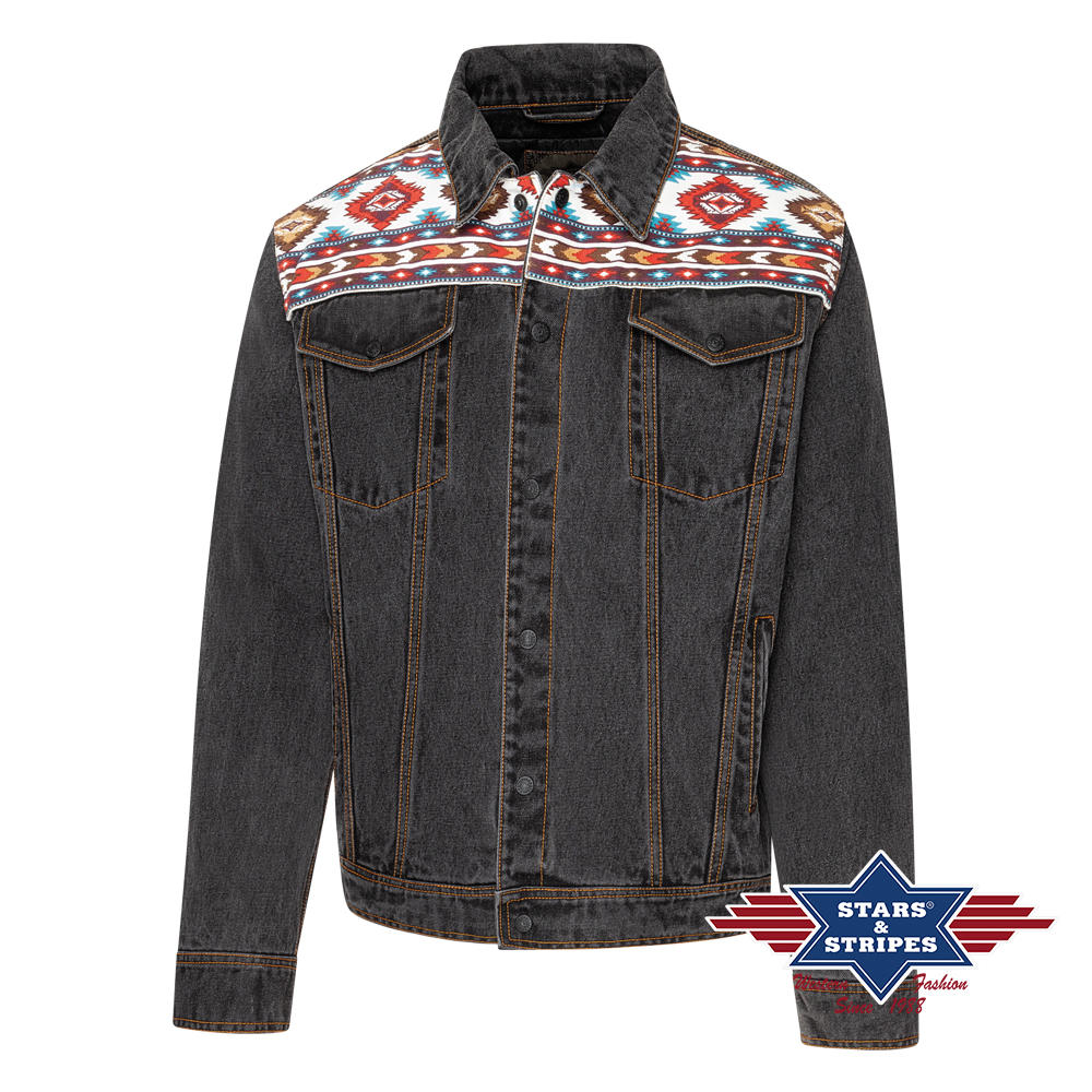 Schwarze Western-Jeansjacke mit Schulterbesatz
