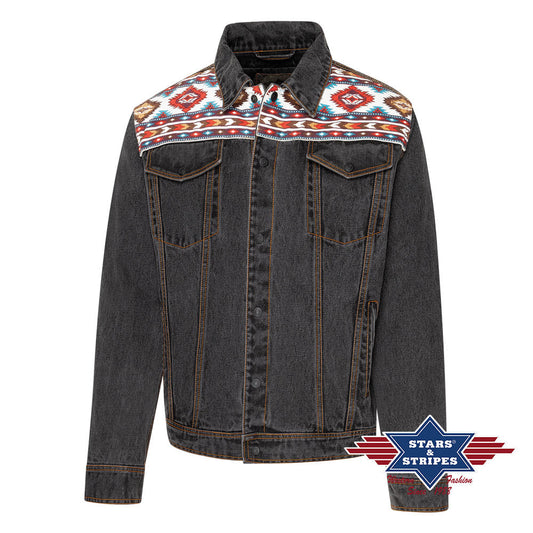 Schwarze Western-Jeansjacke mit Schulterbesatz