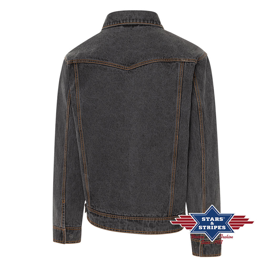 Schwarze Western-Jeansjacke mit Schulterbesatz