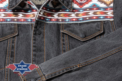 Schwarze Western-Jeansjacke mit Schulterbesatz