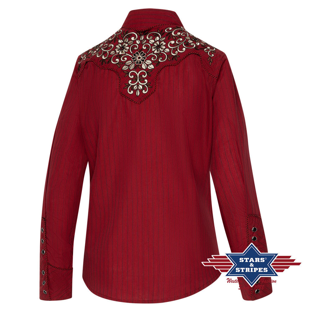 Rote Westernbluse -Catherine- mit aufwendiger Stickerei
