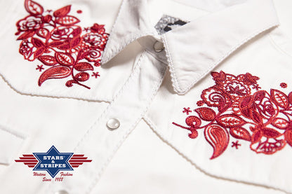 Aufwendig bestickte Kurzarm Westernbluse mit Westernpasse
