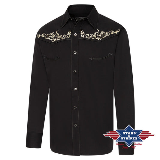 Exquisites schwarzes Westernhemd mit Stickerei