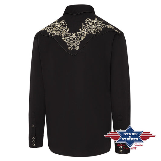 Exquisites schwarzes Westernhemd mit Stickerei