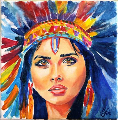 Indianerin - stretched canvas - 20x20 cm