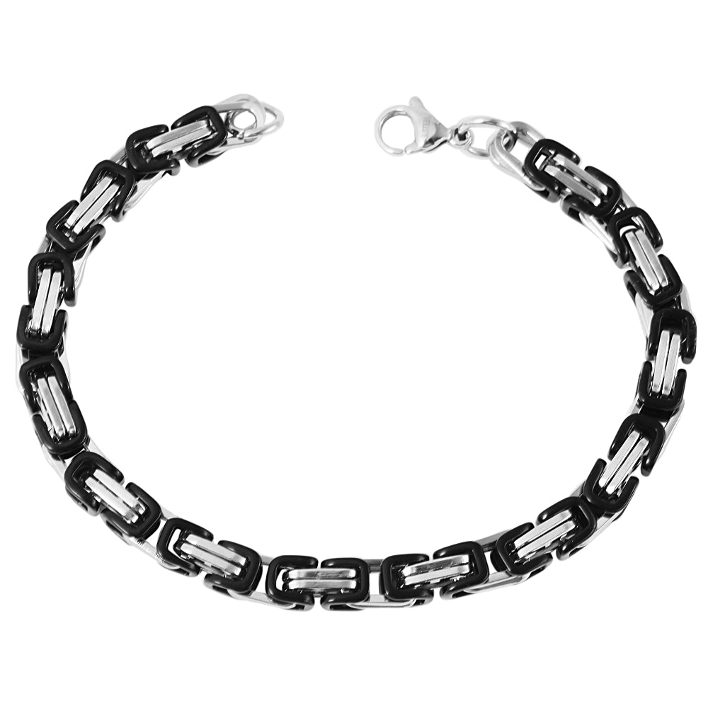 Akzent Königskettenarmband, Edelstahl, silberfarben/schwarz, 22cm / 5 mm