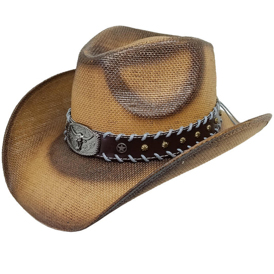 Brauner Strohhut, Westernhut mit stylischen Hutband