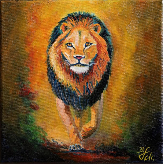 Krafttier / Seelentier "Löwe" - 20x20 cm, original Ölgemälde