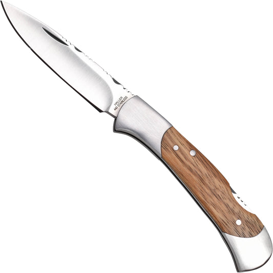 Haller Taschenmesser Zebraholz 7,5 cm – Kompakter EDC Folder mit verziertem Klingenrücken & Backlock