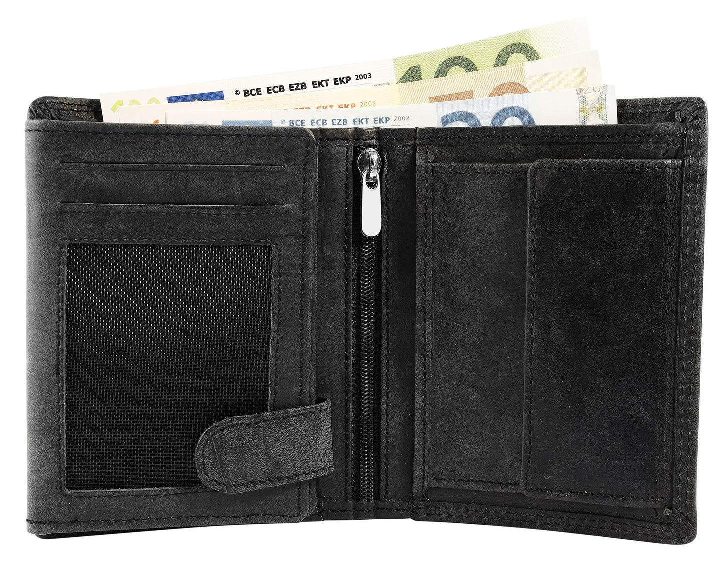 Echtleder Herren Geldbörse "Adler" mit RFID-Schutz – Hochformat aus Hunter-Leder (schwarz)