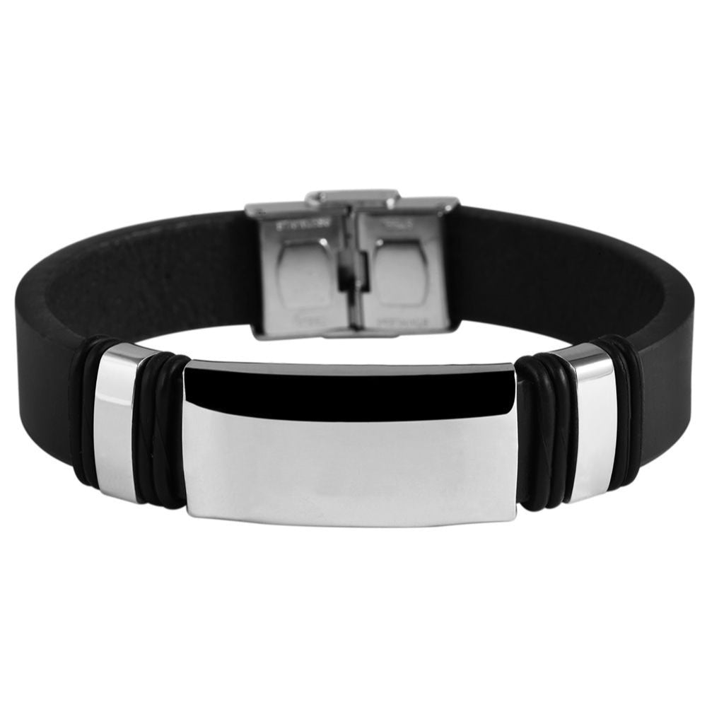 Breites Herren Lederarmband "Arto" mit Gravurplatte – 21 cm Echtleder mit Edelstahl-Akzenten